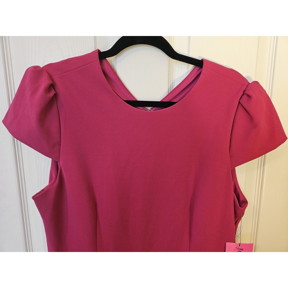 NWT Betsey Johnson Hot Pink Scuba Crepe Lined Midi Dress Back Zip Ruffled Hem 14 - Picture 2 of 12